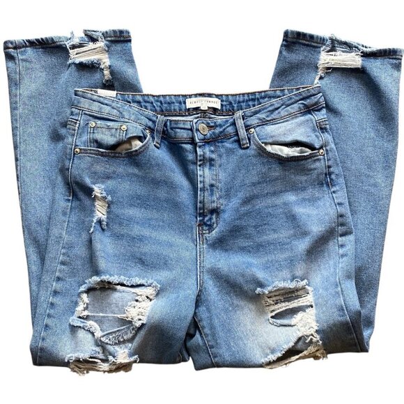 Almost Famous Dad Jean Distressed Ripped Straight Leg Blue Jr Sz 13 345G - Picture 8 of 12
